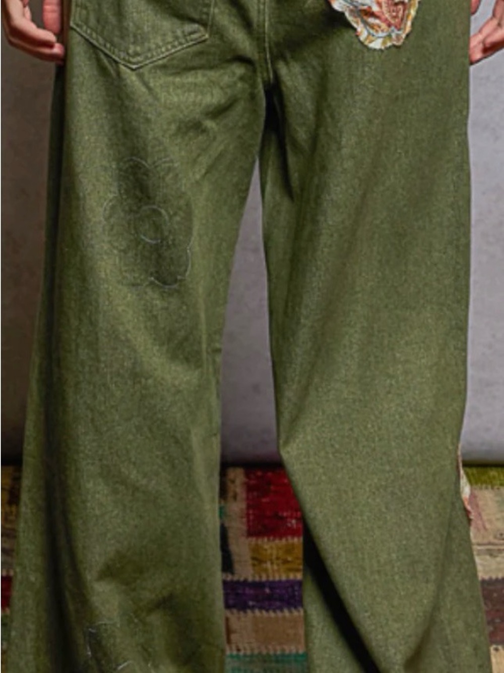 POL Olive Green Wide Leg Pants with Floral Appliqué - Picture 3 of 4